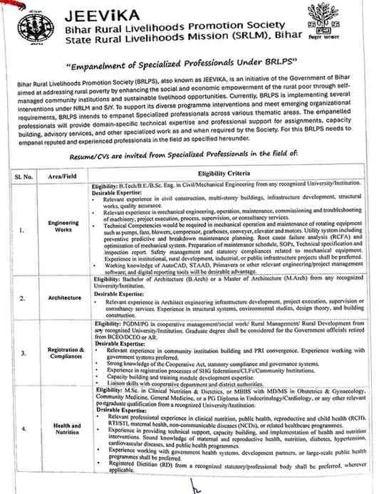 Bihar Jeevika Vacancy 2026 Bihar Jeevika Recruitment 2026