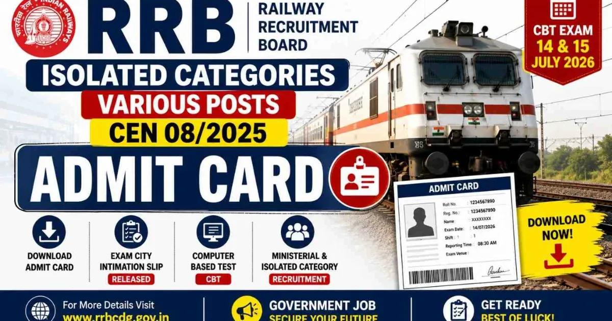 RRB Isolated Categories Admit Card 2026 | CEN 08/2025