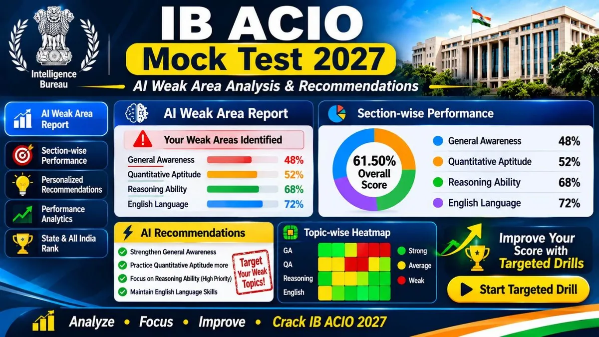 IB ACIO Mock Test 2027 ai weak area recommendation report and performance deashbaord