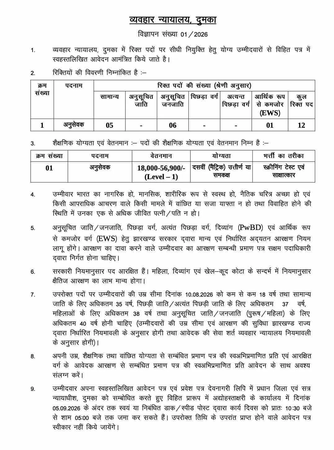 Jharkhand Civil Court Anusevak Vacancy 2026 image