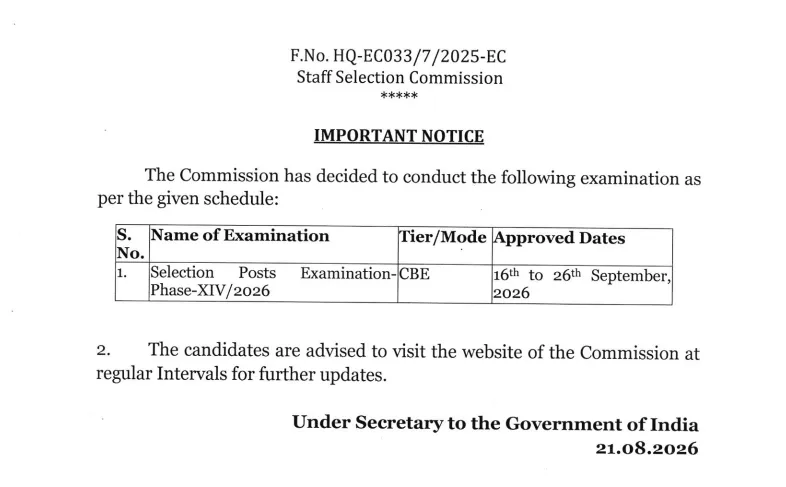 SSC Phase 14 Exam Date