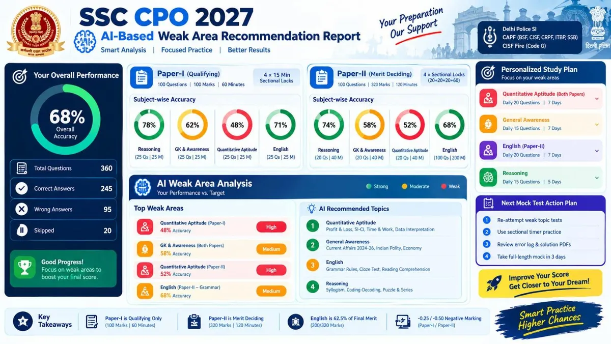 SSC CPO Mock Test 2027 series ai weak area recommendation