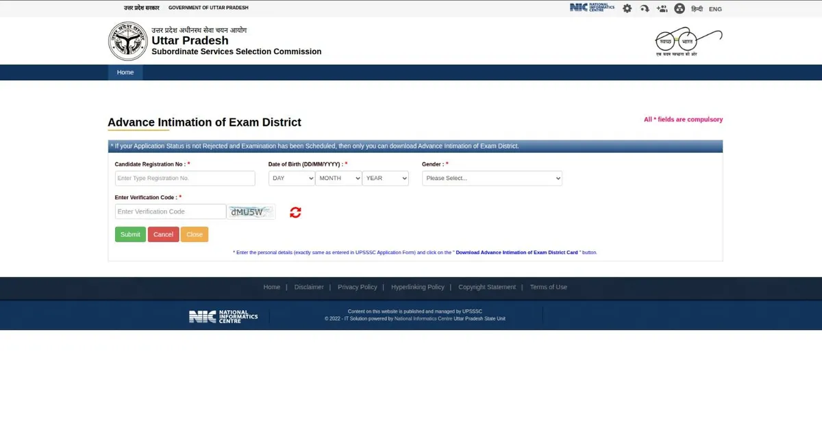 UPSSSC Lower PCS Main Exam City Slip