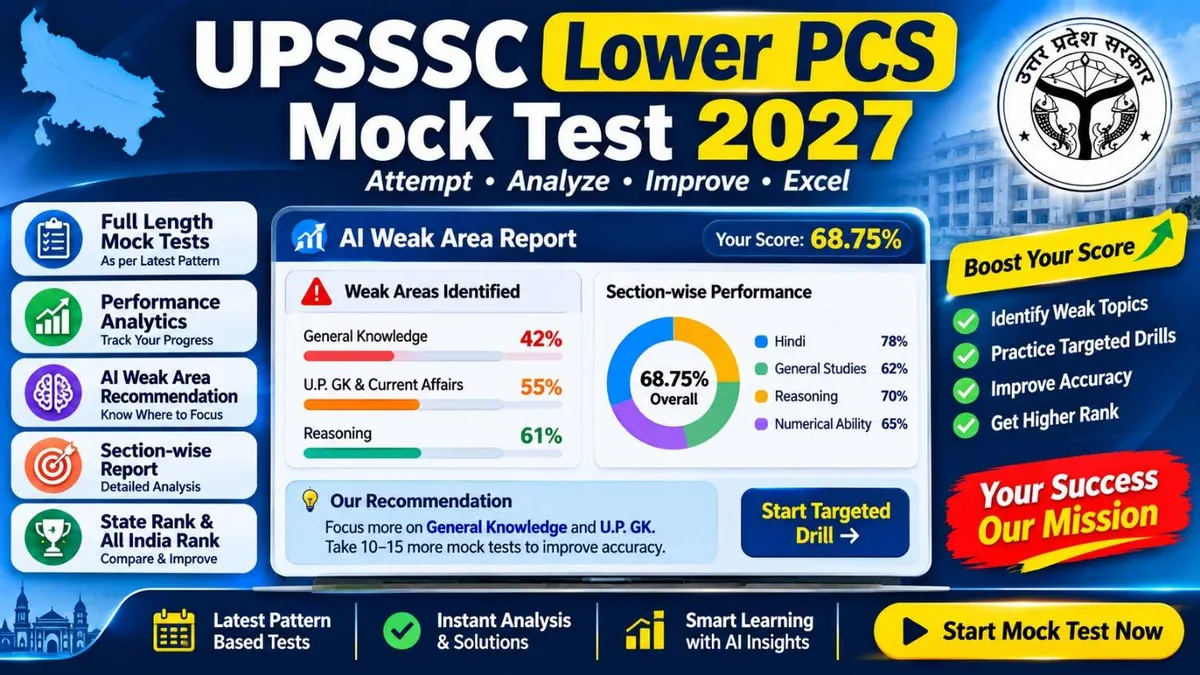 IB ACIO Mock Test 2027 AI Weak Area Analysis and Recommendations infographic showing section-wise performance, topic-wise heatmap, personalized study recommendations, and mock test analytics.